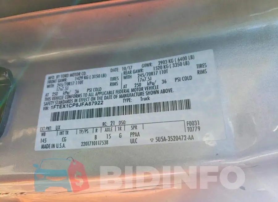 1FTEX1CP8JFA87922 Photo# 12