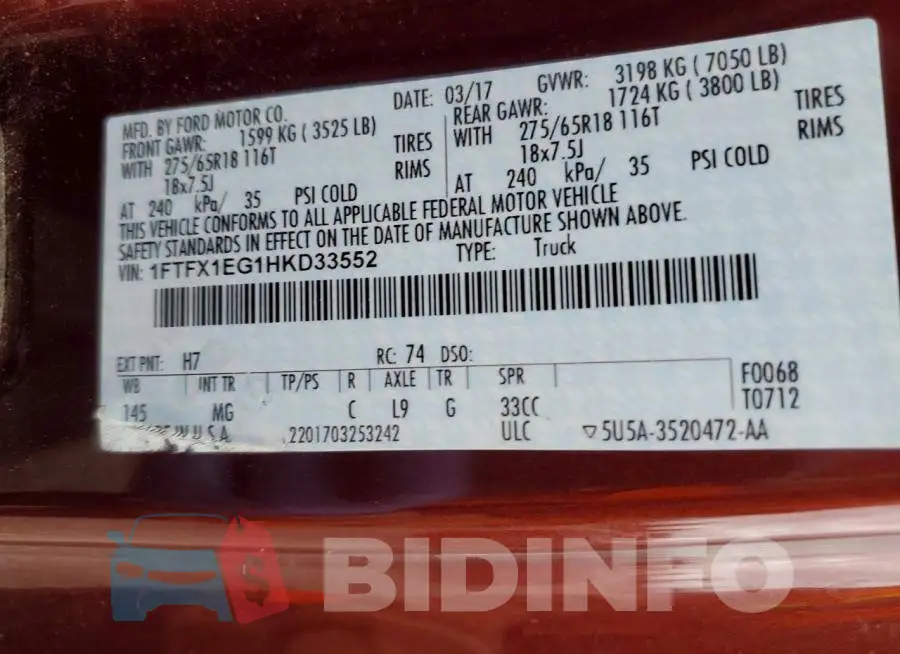 1FTFX1EG1HKD33552 Photo# 12