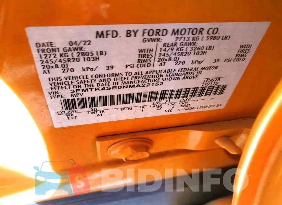 3FMTK4SE0NMA22152 Photo# 14