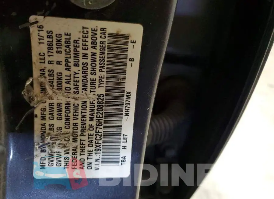 19XFC2F76HE208825 Photo# 12