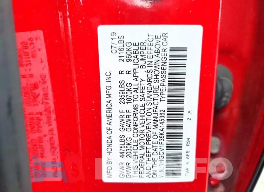 1HGCV1F35KA145362 Photo# 12