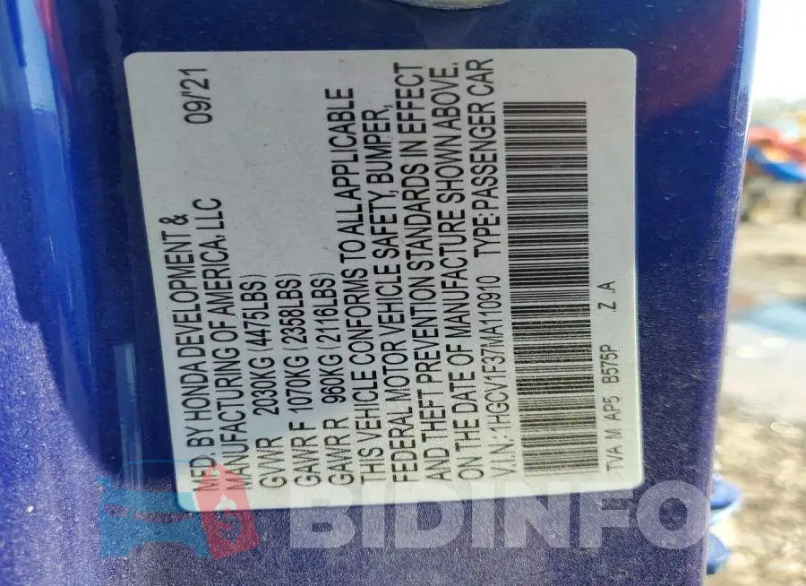 1HGCV1F37MA110910 Photo# 13