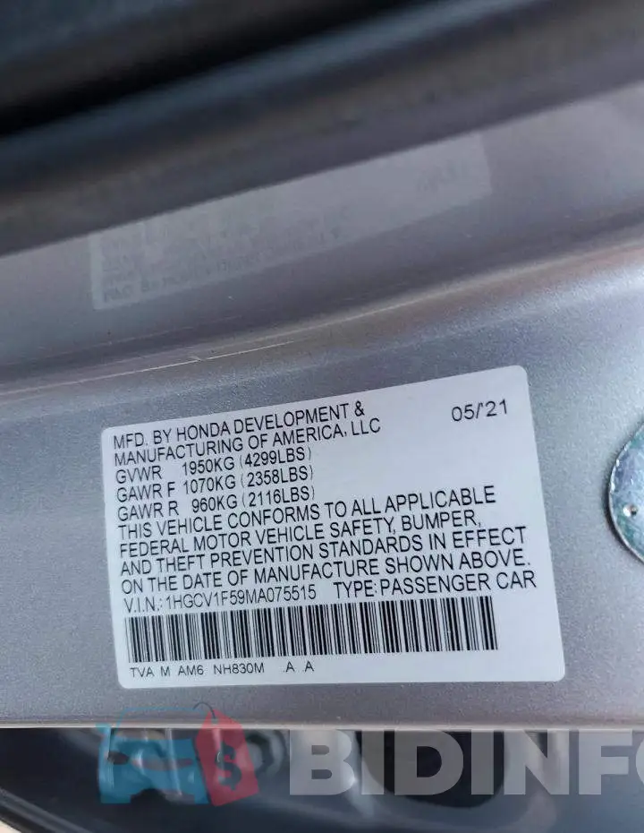 1HGCV1F59MA075515 Photo# 12