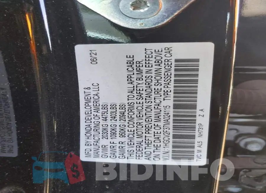 1HGCV2F37MA024115 Photo# 12