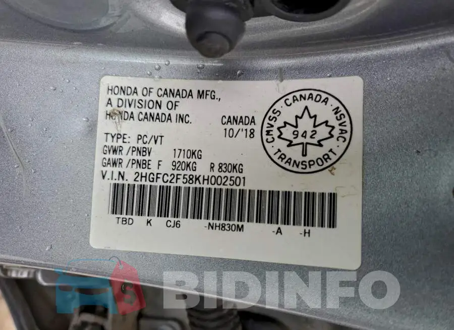 2HGFC2F58KH002501 Photo# 12