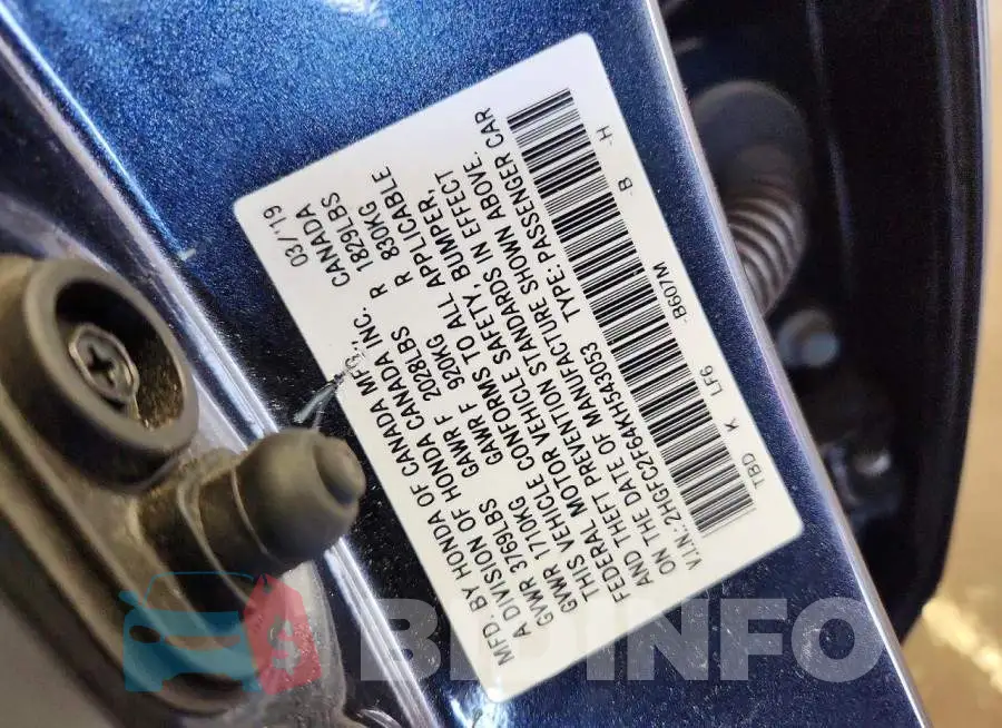 2HGFC2F64KH543053 Photo# 12