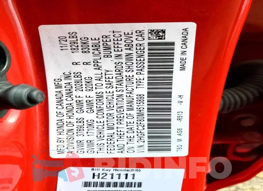 2HGFC2F80MH515898 Photo# 12