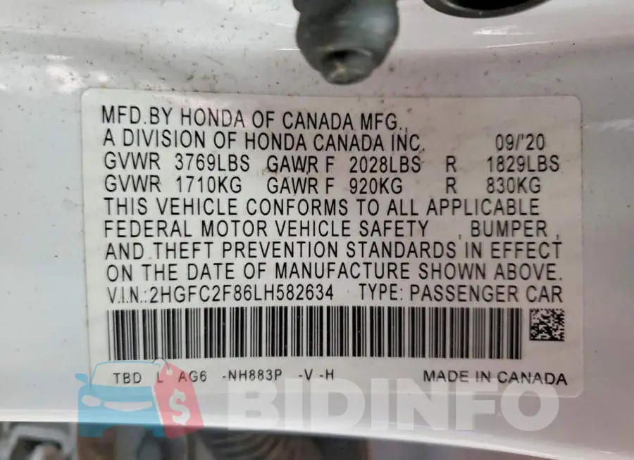 2HGFC2F86LH582634 Photo# 13