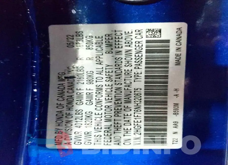 2HGFE1F76NH320675 Photo# 12