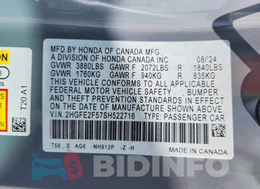 2HGFE2F57SH522716 Photo# 13