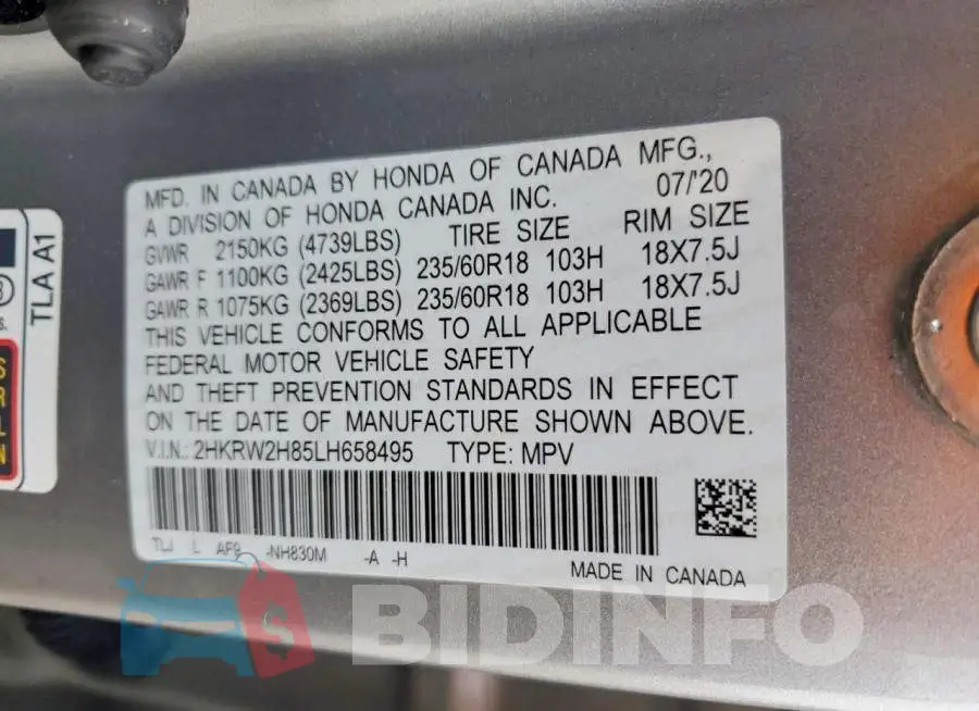 2HKRW2H85LH658495 Photo# 13