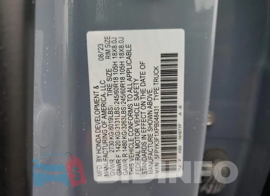5FPYK3F1XPB048431 Photo# 13