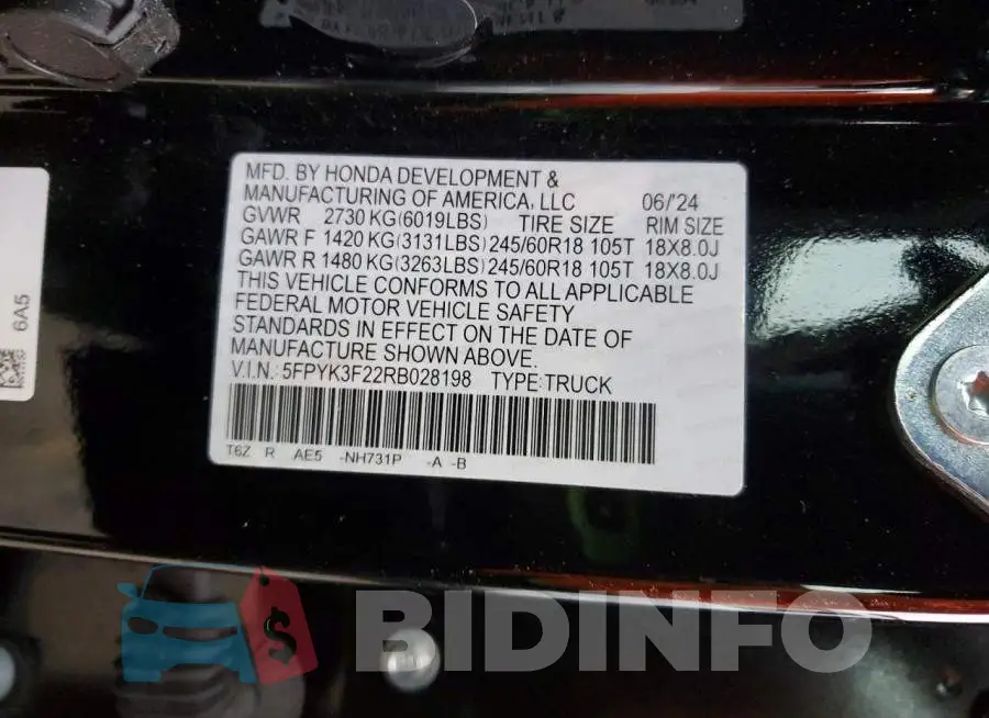 5FPYK3F22RB028198 Photo# 12