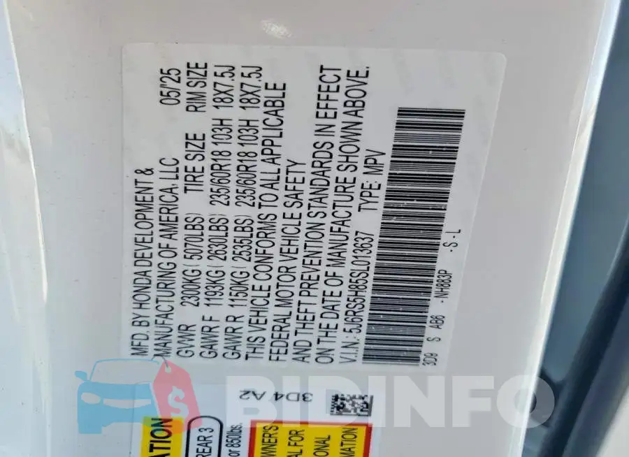 5J6RS5H85SL013637 Photo# 13