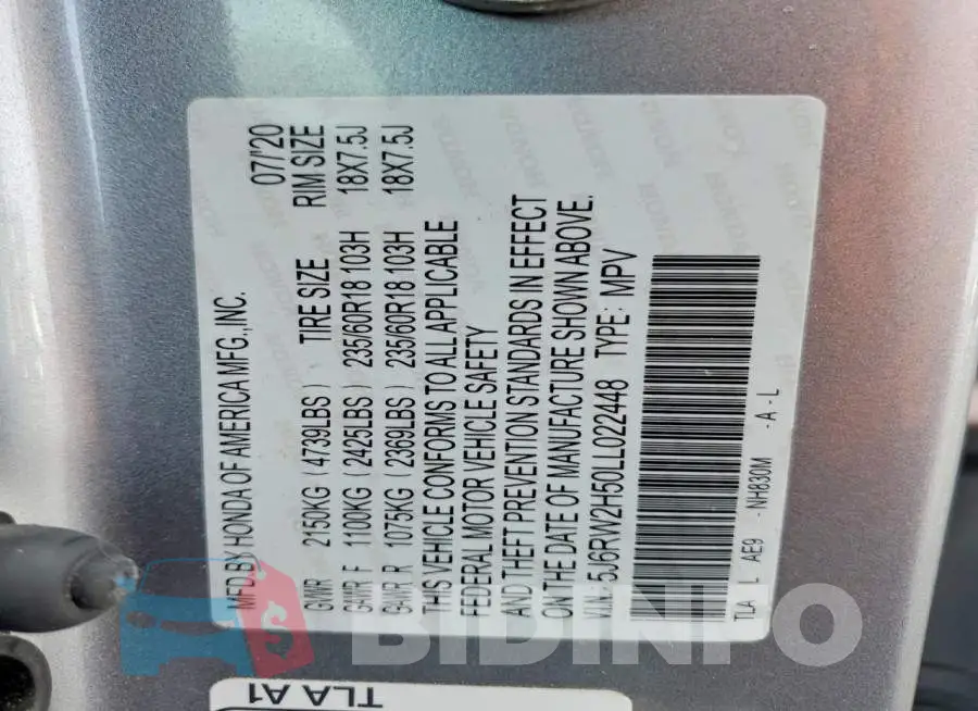 5J6RW2H50LL022448 Photo# 13