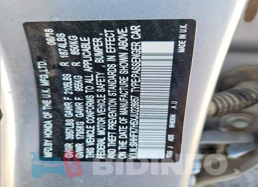 SHHFK7H5XJU228957 Photo# 12