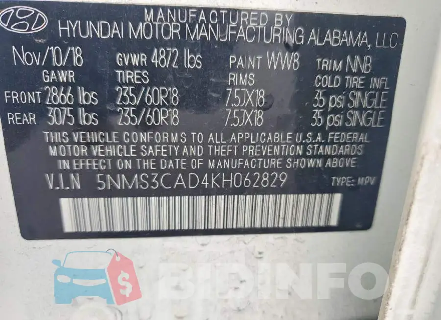 5NMS3CAD4KH062829 Photo# 13