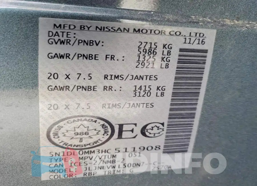 5N1DL0MM3HC511908 Photo# 13