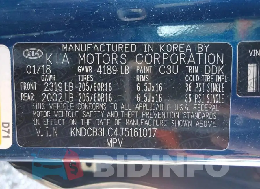 KNDCB3LC4J5161017 Photo# 14