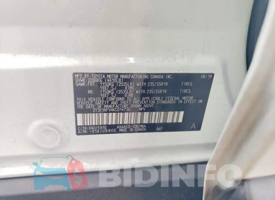 2T3C1RFV4KC014730 Photo# 14