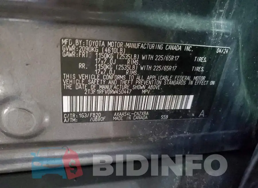 2T3F1RFV0RW450447 Photo# 14