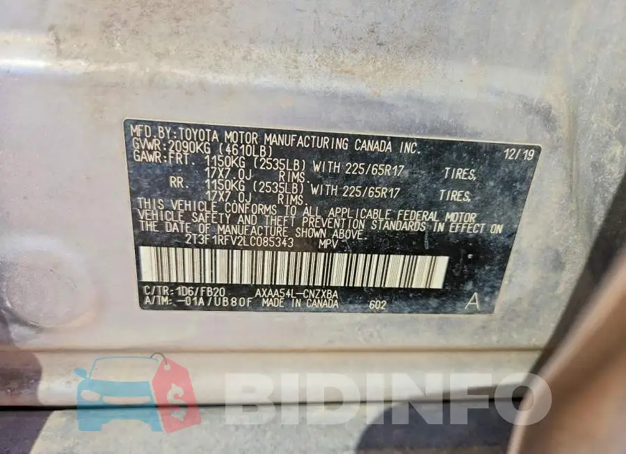 2T3F1RFV2LC085343 Photo# 12