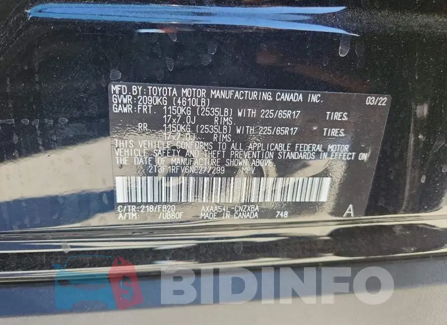 2T3F1RFV6NC277299 Photo# 13