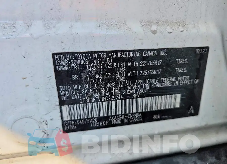 2T3P1RFV1MC229244 Photo# 13