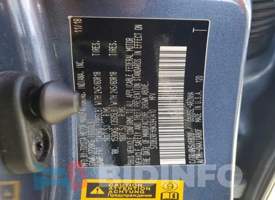 5TDBZRFH9KS943410 Photo# 13