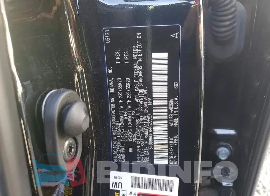 5TDDBRCHXMS527757 Photo# 13
