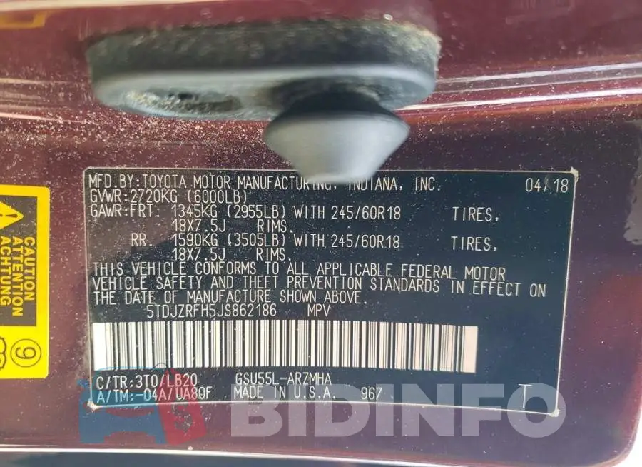 5TDJZRFH5JS862186 Photo# 13