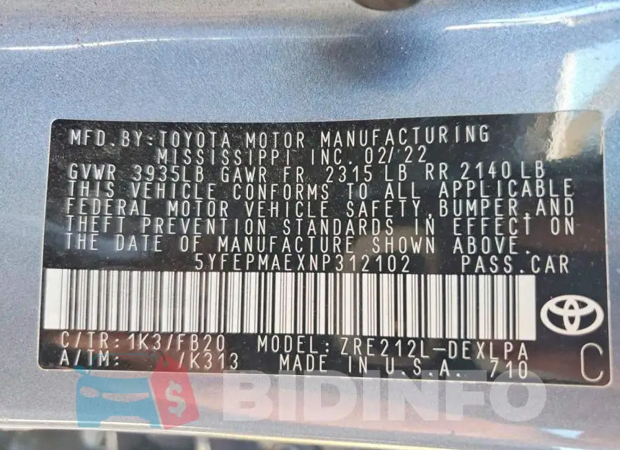 5YFEPMAEXNP312102 Photo# 12