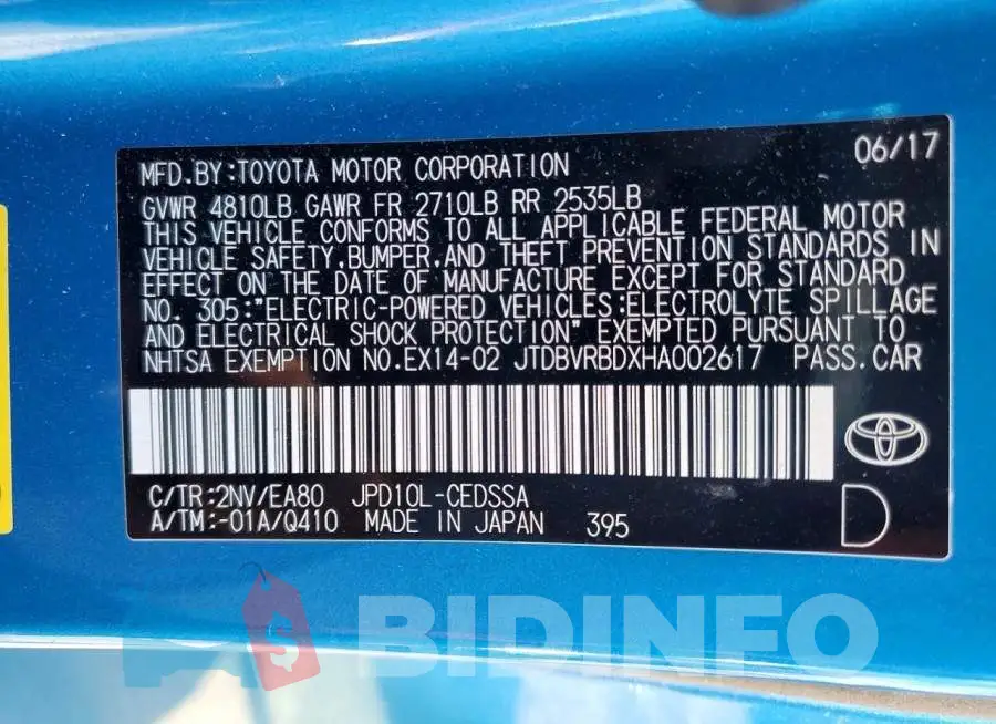 JTDBVRBDXHA002617 Photo# 12