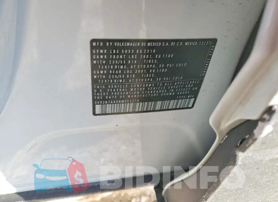 3VV2B7AX0NM053214 Photo# 13
