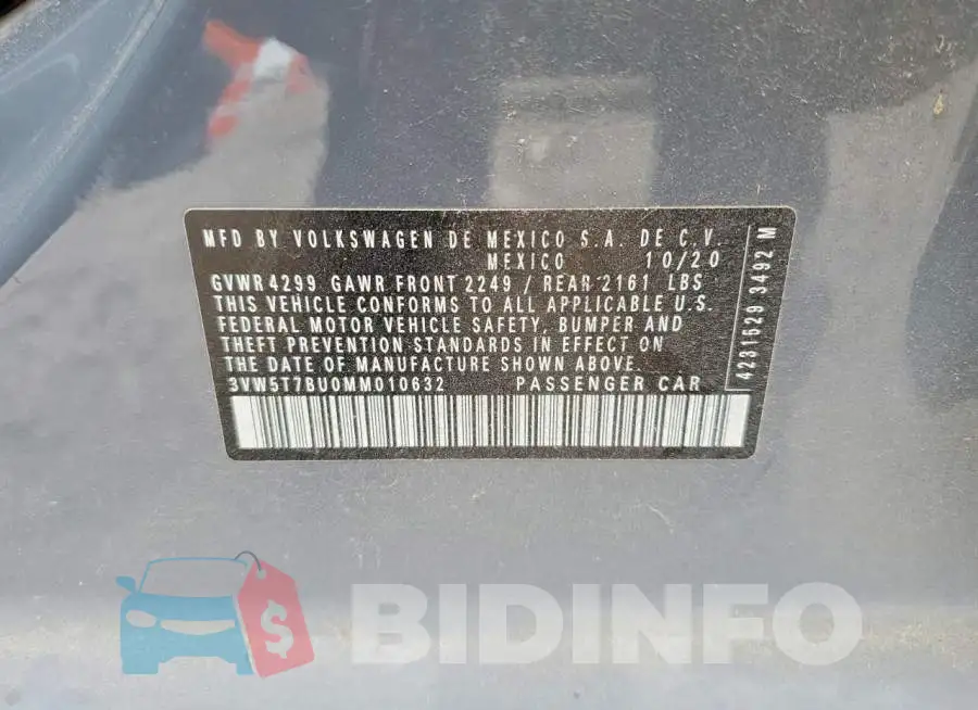 3VW5T7BU0MM010632 Photo# 12