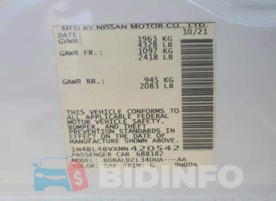 1N4BL4BVXMN420542 Photo# 13