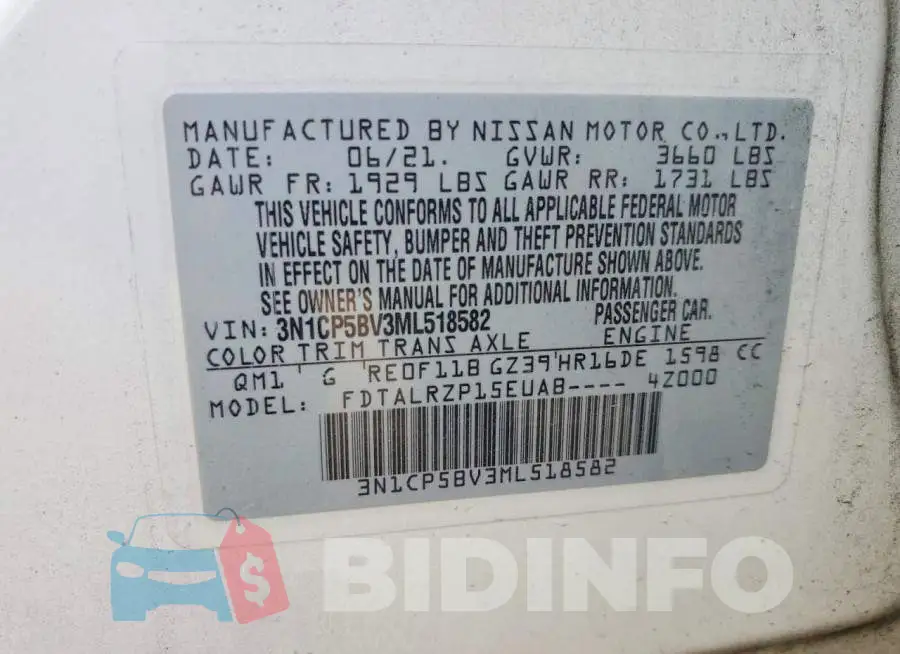 3N1CP5BV3ML518582 Photo# 12