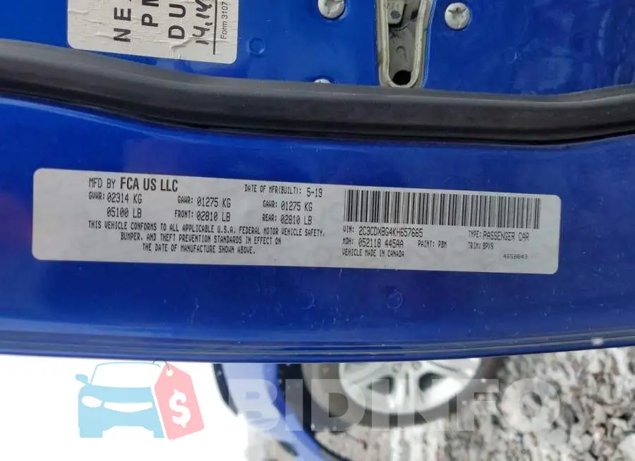 2C3CDXBG4KH657665 Photo# 12