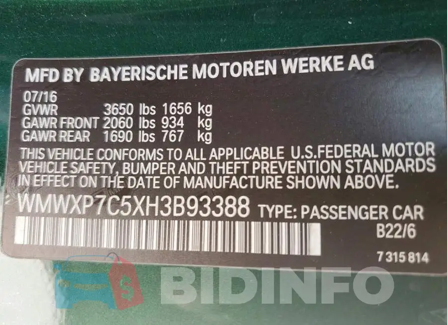 WMWXP7C5XH3B93388 Photo# 12