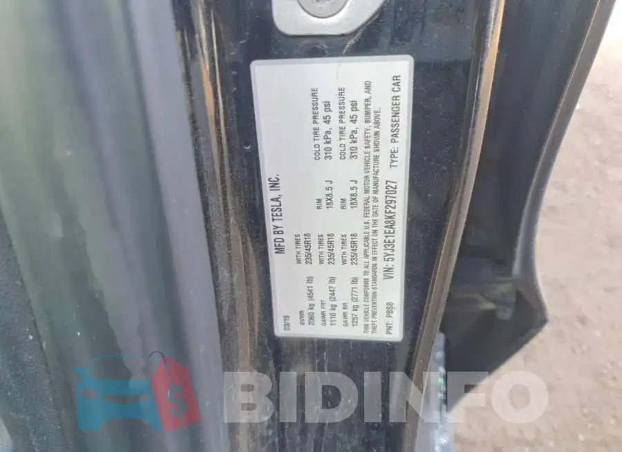 5YJ3E1EA8KF297027 Photo# 12