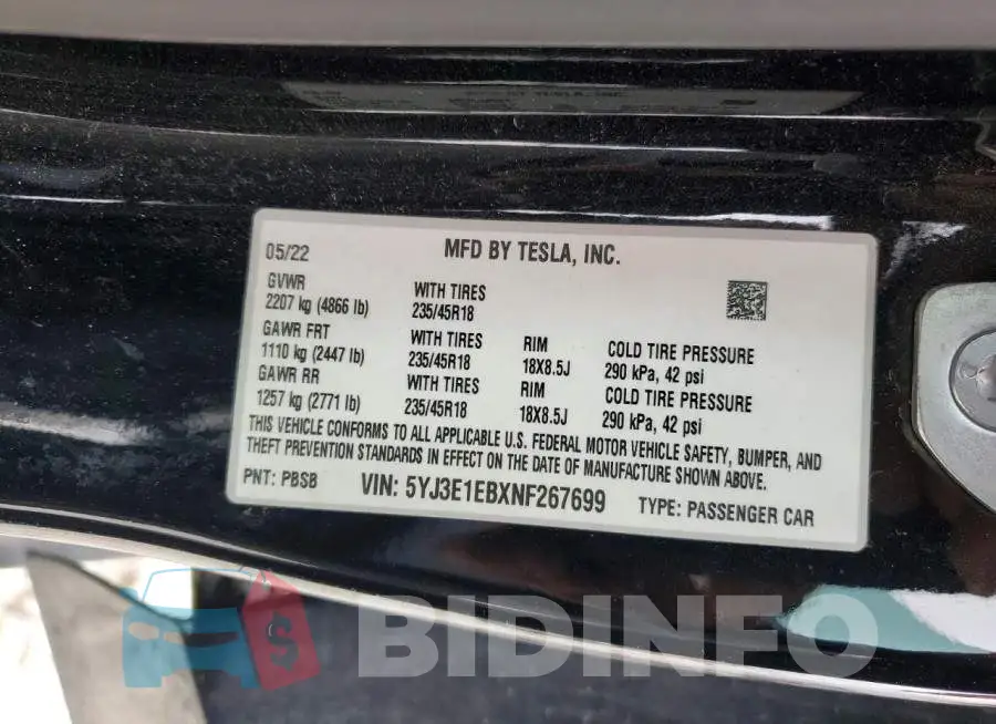 5YJ3E1EBXNF267699 Photo# 14