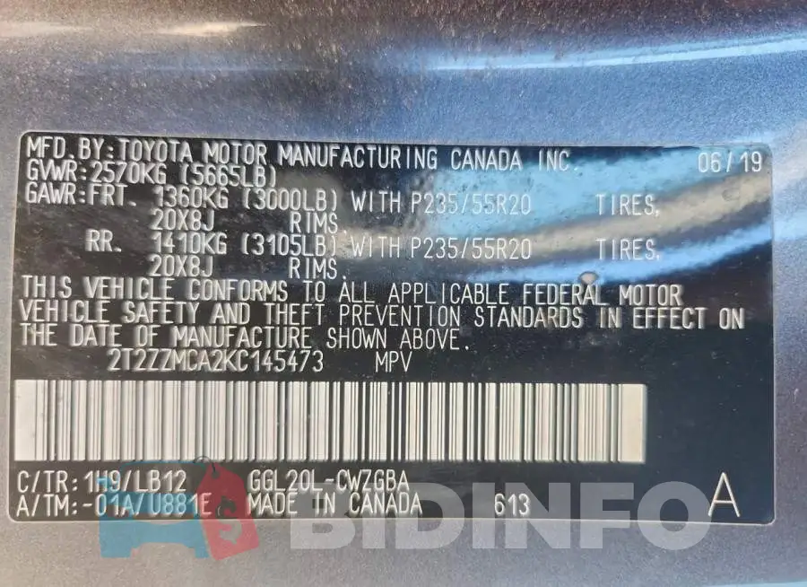 2T2ZZMCA2KC145473 Photo# 13