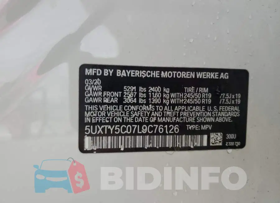 5UXTY5C07L9C76126 Photo# 13