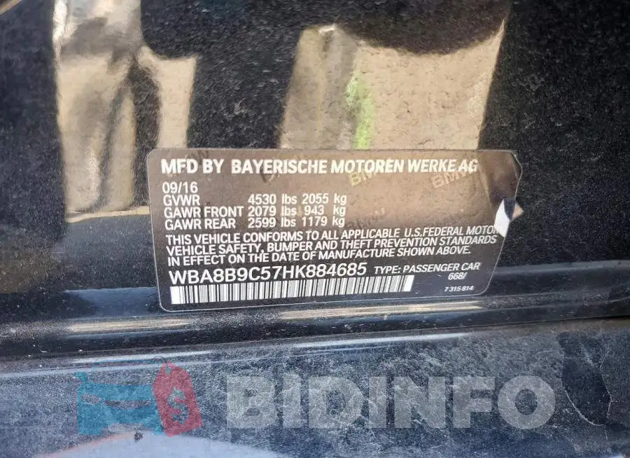WBA8B9C57HK884685 Photo# 12