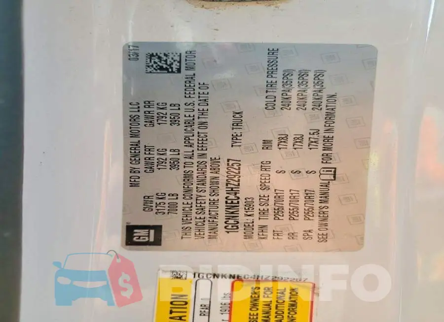 1GCNKNEC4HZ292257 Photo# 12