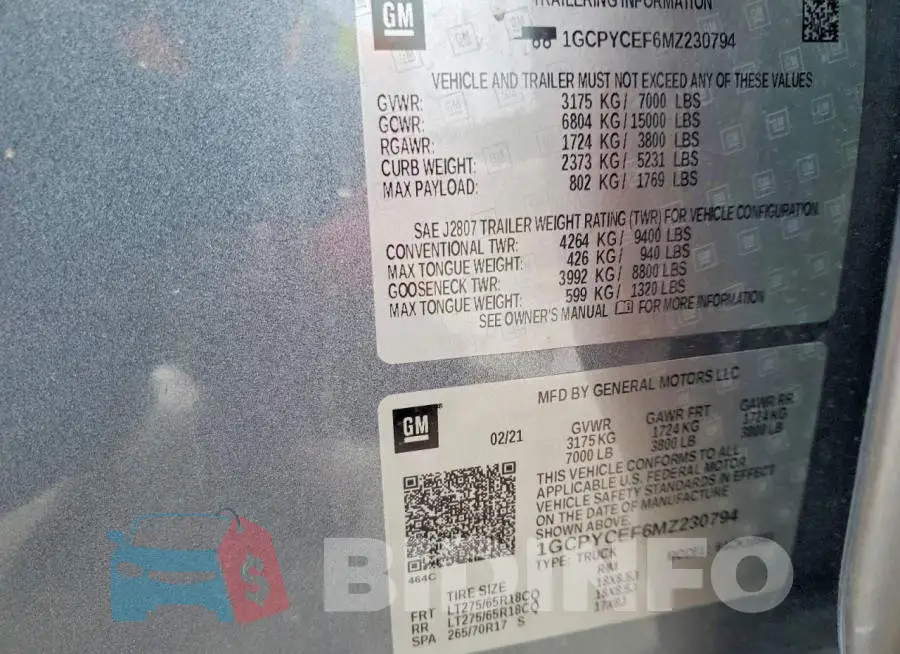 1GCPYCEF6MZ230794 Photo# 12