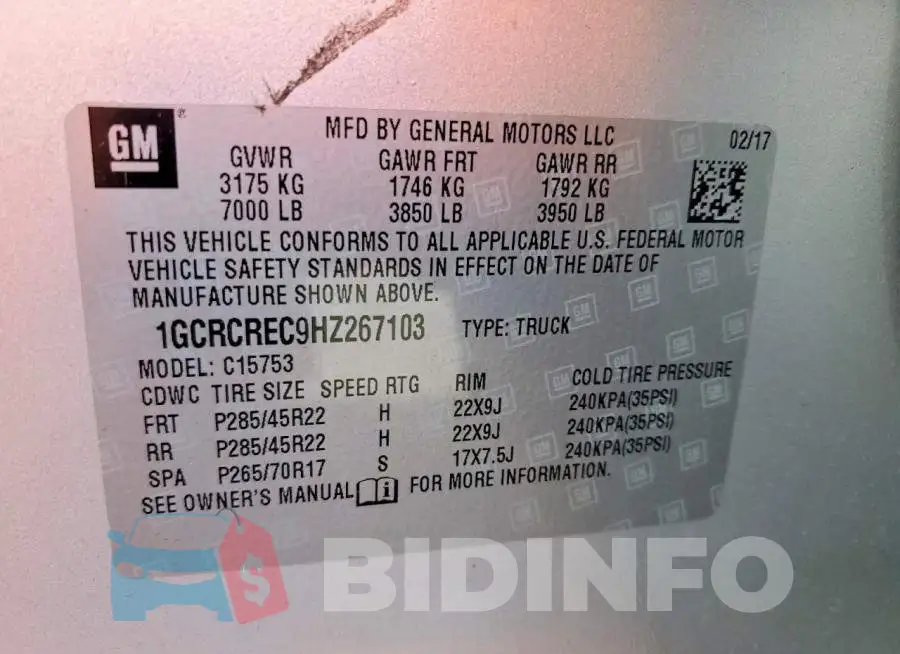 1GCRCREC9HZ267103 Photo# 12