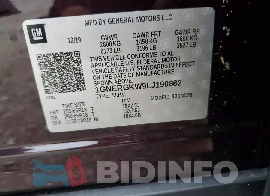 1GNERGKW9LJ190862 Photo# 13