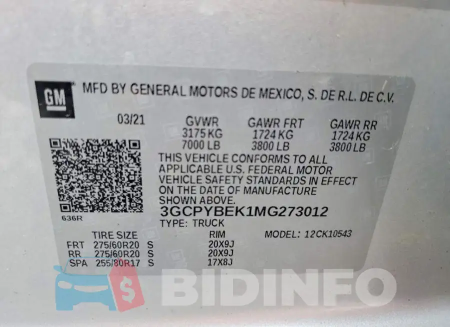 3GCPYBEK1MG273012 Photo# 12