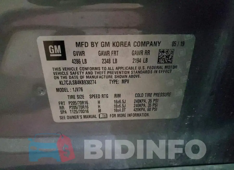 KL7CJLSB4KB938274 Photo# 13